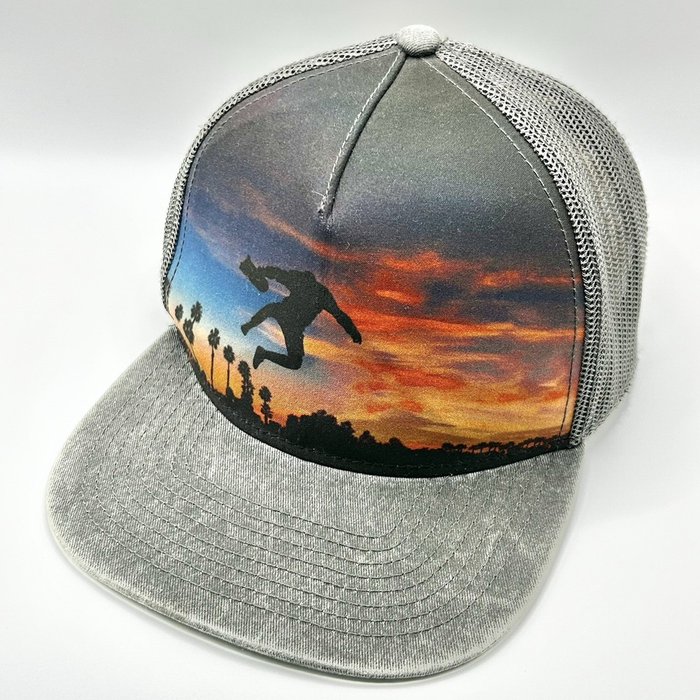 Art Class Skateboarding Picture Sunset Trucker Hat Cap Adjustable Strapback Gray